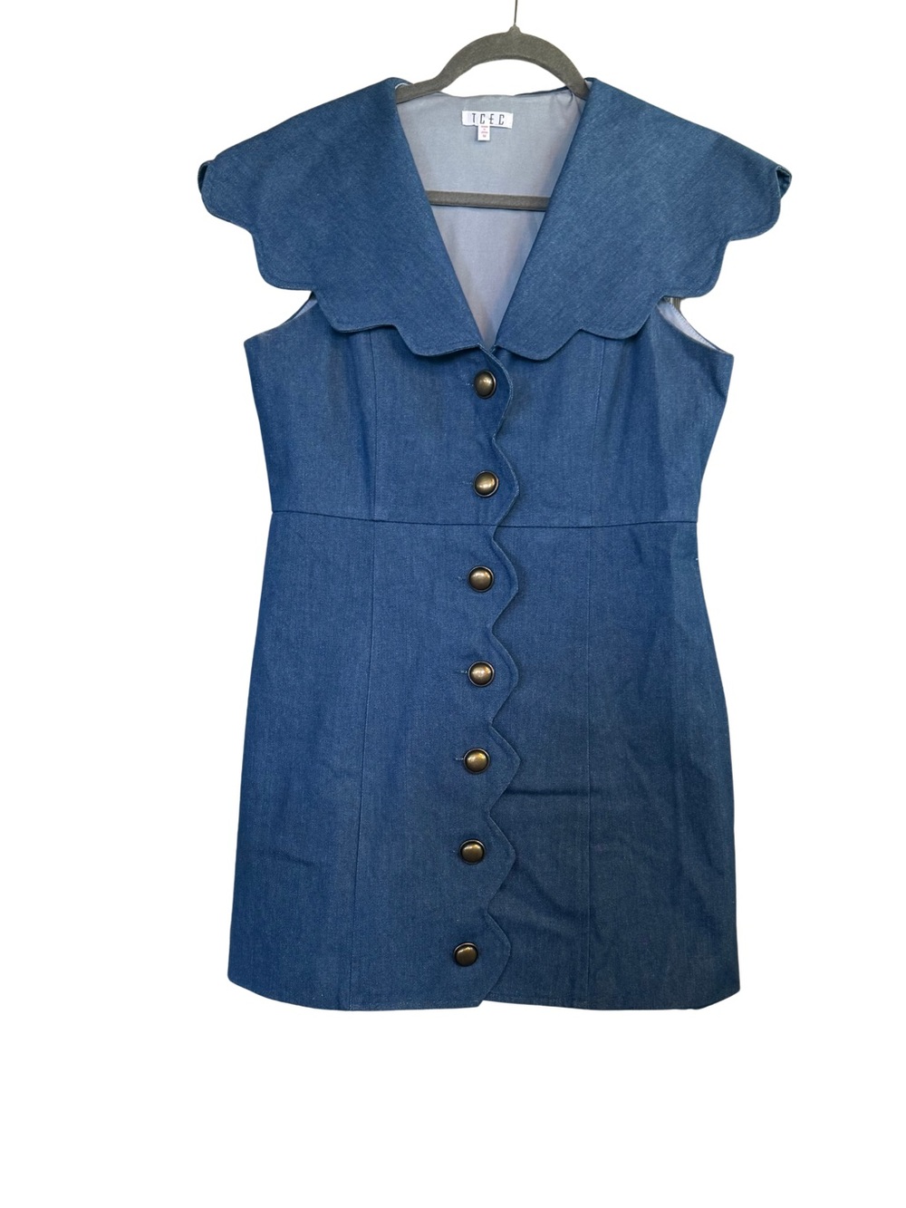 TCEC Women’s Blue Denim Dress with Scalloped Collar